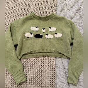 Cider Green Sheep Crop Sweater